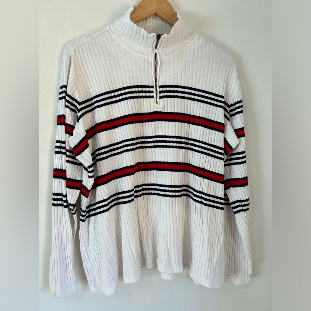 Tommy Hilfiger White Sweater with Red and Black Stripes 90’s Y2K - Picture 1 of 5